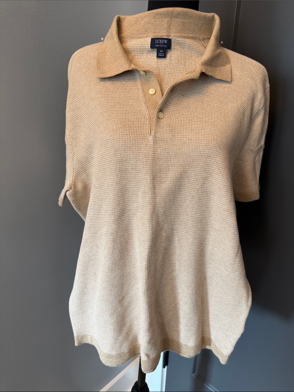 J. Crew Beige Polo Knit Short Sleeve Sweater